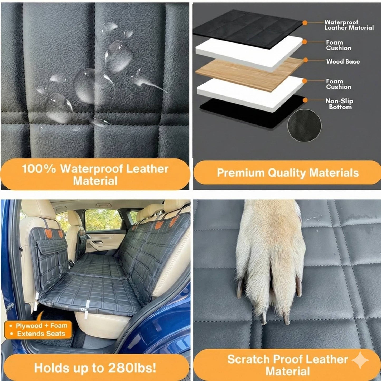Leather Backseat Extender for Dogs - Black with Door Covers