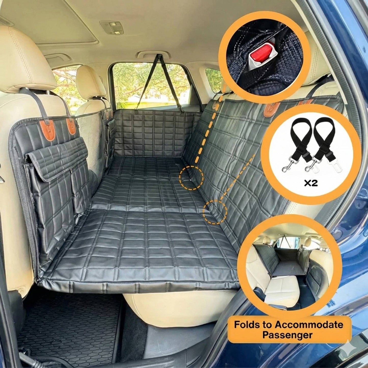 Leather Backseat Extender for Dogs - Black with Door Covers
